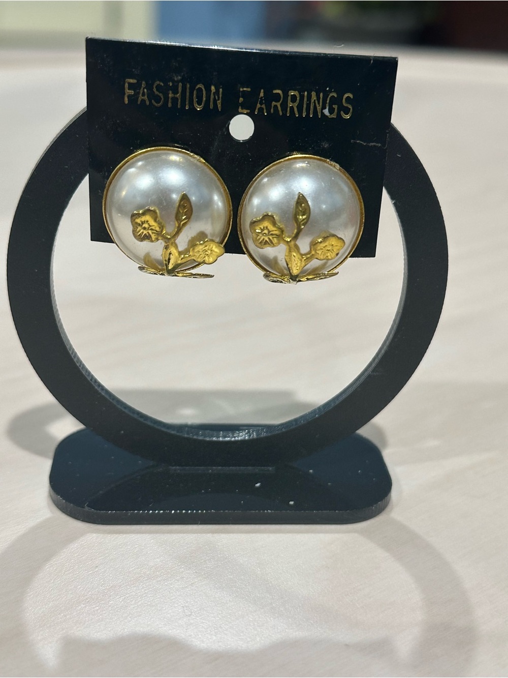 Gold-Tone Floral Faux-Pearl Button Earrings